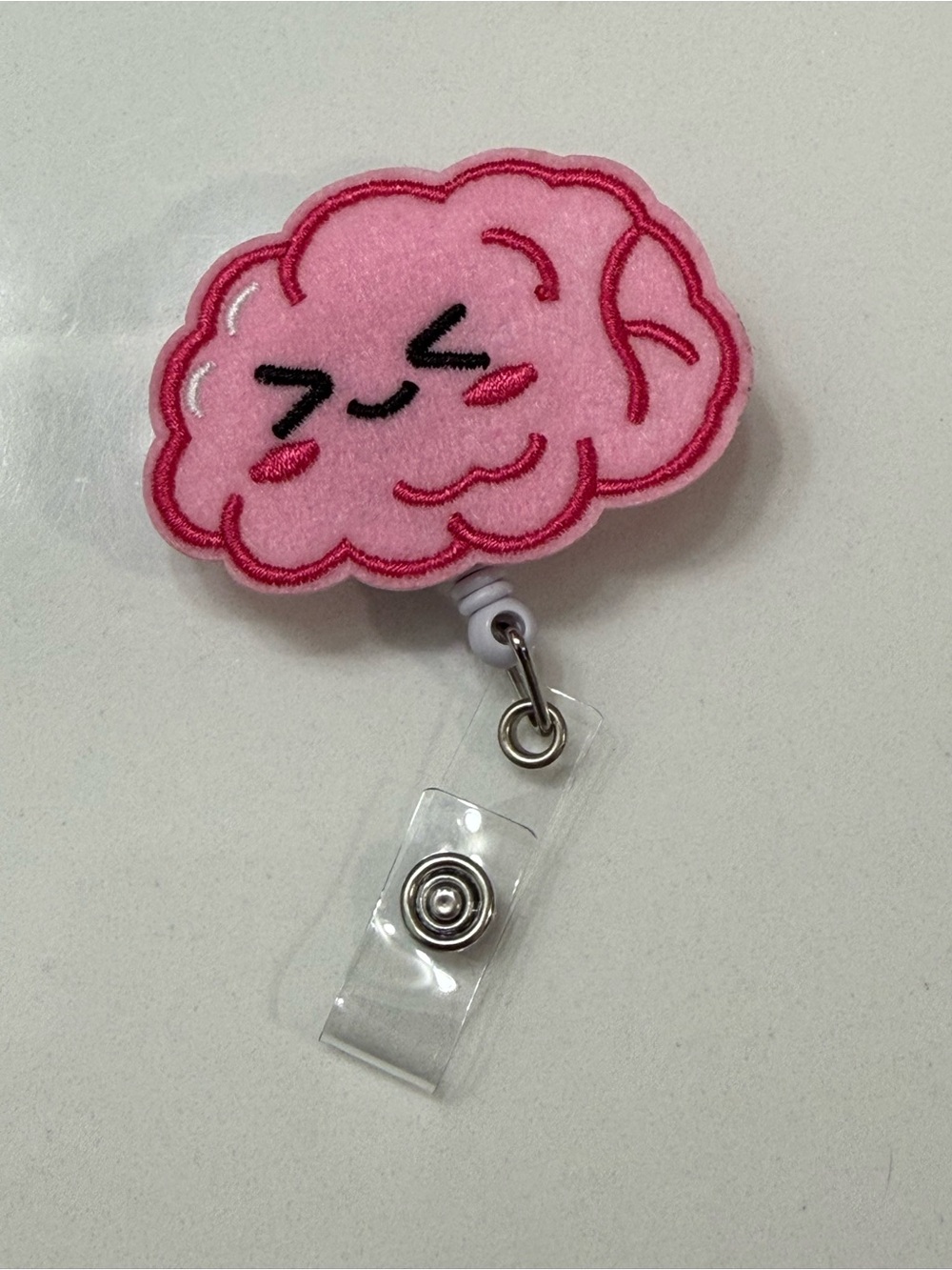 Pink Brain Badge Reel Nurse Healthcare ID Holder